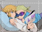  blonde_hair blue_eyes couch dylan_keith gorugon inazuma_eleven inazuma_eleven_(series) magazine male_focus mark_kruger multiple_boys on_person open_mouth pillow sweat yaoi 