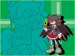  alternate_costume bad_id bad_pixiv_id black_hair black_wings bow energy_ball green_eyes hair_bow highres long_hair parody pcs_shousa puyopuyo puyopuyo_fever reiuji_utsuho school_uniform solo style_parody touhou wings 