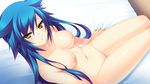  :o amagai_yukino arm_support bed_sheet blue_hair blush breasts game_cg haga_neko long_hair looking_at_viewer medium_breasts navel nipples nude shiny shiny_skin sitting solo tsuyokiss tsuyokiss_next_shokaiban yellow_eyes 