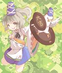  &gt;_&lt; animalization bird chicken closed_eyes dual_persona grey_eyes hat hillly_(maiwetea) hopeless_masquerade japanese_clothes kariginu mononobe_no_futo open_mouth plate ponytail silver_hair smile tate_eboshi touhou wide_sleeves 