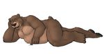  bear black_nose chubby grizzly_bear kronebear kronexfire lying male mammal nude open_mouth overweight piercing plain_background pose seductive solo teeth white_background 