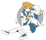  ass blonde_hair blue_eyes dylan_keith from_behind full_body gorugon hand_on_another's_face inazuma_eleven inazuma_eleven_(series) male_focus mark_kruger multiple_boys sailor shoes short_shorts shorts sneakers socks sunglasses yaoi 