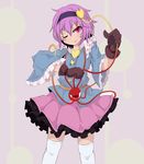  frills gloves hairband komeiji_satori one_eye_closed pcs_shousa pink_eyes solo thighhighs third_eye touhou white_legwear 