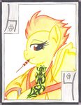  card cardstock clubs dumplings equine four friendship_is_magic fur hair horse japanese_clothing katana kimono mammal my_little_pony pegasus playing_card pony smile spitfire_(mlp) sword tattoo the1king weapon wings wonderbolts_(mlp) yellow_fur 