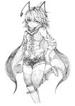  antennae black_legwear boots cape hand_on_hip highres knee_boots monochrome open_fly pcs_shousa short_hair solo thighhighs touhou unzipped wriggle_nightbug 
