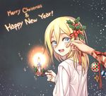  berry blue_eyes candle christa_renz christmas christmas_ornaments english hair_between_eyes hair_ornament hair_ribbon happy_new_year holly holly_hair_ornament looking_back merry_christmas new_year open_mouth ribbon shingeki_no_kyojin short_hair smile sparkle tanpi tears wiping_tears 
