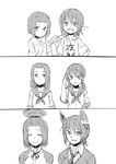  age_progression comic greyscale grin headgear kantai_collection mechanical_halo monochrome multiple_girls nathaniel_pennel necktie no_eyepatch open_mouth school_uniform serafuku short_hair silent_comic smile tatsuta_(kantai_collection) tenryuu_(kantai_collection) tomboy toy_sword younger 