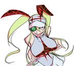  :p animal_ears blonde_hair breasts bunny_ears hakodate_omiko kill_la_kill large_breasts long_hair looking_at_viewer matsu-sensei open_mouth scope sharp_teeth solo source_request teeth tongue tongue_out twintails visor_cap 