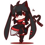  ahoge animal_ears bangs black_hair blush cat_ears cat_girl cat_tail claws closed_mouth commentary_request flat_color full_body head_tilt heart heart_tail highres jitome legs_together light_frown long_hair looking_at_viewer motion_lines nuu_(nu-nyu) original parted_bangs red_eyes shadow standing tail thighhighs twintails 