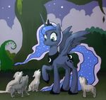  animals blue_eyes blue_fur blue_hair canine equine friendship_is_magic fur grass hair horn horse howl mammal moonbutt my_little_pony night pony princess_luna_(mlp) solo stars tree underhoof winged_unicorn wings wolf 