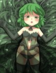  antennae bare_shoulders blush elbow_gloves gaoo_(frpjx283) gloves green_eyes green_hair green_panties highres looking_at_viewer navel open_mouth panties see-through short_hair solo thighhighs touhou underwear wriggle_nightbug 