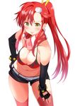  :p attsun_(atsushi_jb) belly belt breasts cleavage fingerless_gloves gloves large_breasts long_hair navel red_hair simple_background solo studded_belt tengen_toppa_gurren_lagann tongue tongue_out white_background yellow_eyes yoko_littner 