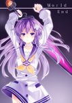  choujigen_game_neptune_mk2 conquest_end d-pad d-pad_hair_ornament gehaburn hair_ornament highres long_hair nepgear neptune_(series) open_mouth purple_eyes purple_hair sakura_hayato school_uniform serafuku solo sword tears weapon 