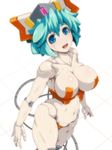  blue_eyes blush_stickers breasts doll_joints green_hair hat katsuki_yousuke large_breasts looking_at_viewer open_mouth original short_hair solo 