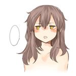  alternate_hairstyle bad_id bad_twitter_id blank_speech_bubble blush brown_hair hair_down kaga_(kantai_collection) kantai_collection long_hair lowres nude open_mouth rebecca_(keinelove) solo speech_bubble yellow_eyes 