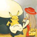  bad_id bad_pixiv_id banned_artist brown_hair flute gen_1_pokemon genderswap genderswap_(mtf) hat instrument pikachu poke_flute pokemon pokemon_(creature) pokemon_(game) pokemon_frlg porkpie_hat red_(pokemon) size_difference snorlax sweatdrop tribute 