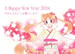  2014 bishoujo_senshi_sailor_moon blonde_hair blue_eyes double_bun english flower hair_flower hair_ornament happy_new_year japanese_clothes kimono long_hair new_year rose solo t_growing tsukino_usagi twintails very_long_hair 