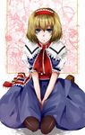  alice_margatroid bad_id bad_pixiv_id black_legwear blonde_hair blue_eyes capelet frills hairband pantyhose sitting solo touhou wariza zwefg 