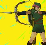  arrow bad_id bad_pixiv_id bow_(weapon) cosplay drawing_bow hat holding holding_arrow holding_bow_(weapon) holding_weapon jojo_no_kimyou_na_bouken kakyouin_noriaki left-handed link link_(cosplay) male_focus mochi_(91_metro_mochi) parody pink_hair pointy_ears solo the_legend_of_zelda weapon 