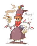  1girl 8 avery_(skullgirls) bomb character_name cigar george_the_bomb gloves grin hat mechanical_arms number orange_hair peacock_(skullgirls) red_eyes ribbon short_hair simple_background skullgirls smile teeth top_hat white_background yan531 