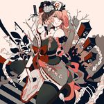  bone breasts cleavage katana large_breasts pink_hair saigyouji_yuyuko short_hair skull solo sword thighhighs touhou weapon y_z_n 