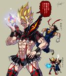  anger_vein black_hair blonde_hair blood blue_eyes dragon_ball dragonball_z gogeta kill_la_kill muscle nosebleed pixiv_thumbnail resized senketsu spiked_hair super_saiyan translation_request vegetto what 