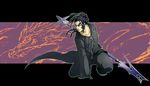  black_coat_(kingdom_hearts) black_hair cloak doyamatsu dragon gloves kingdom_hearts long_hair male_focus polearm ponytail purple_hair sideburns spear weapon xaldin 