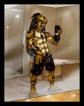  alien bathroom claws male mandibles muscles phone predator predator_(franchise) rotangel selfie solo teasing toe_claws topless yautja 