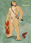  abs anthro balls beard biceps big_muscles big_penis blue_eyes brown_hair brown_nose facial_hair feline flaccid fur hair humanoid_penis lion male mammal mane muscles nipples nude pawpads paws pecs penis plain_background pose presenting pubes red_hair roman_empire scabbard shield solo spelunker_sal standing sword tan_fur text toned uncut vein weapon 