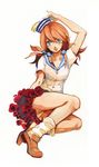  blue_eyes dixie_cup_hat graphite_(medium) hat hirose_yasuho jojo_no_kimyou_na_bouken jojolion military_hat rakuko red_hair sailor_collar solo traditional_media watercolor_(medium) 