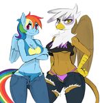  anthro avian beak bird breasts clothed clothing colored equine female friendship_is_magic gilda_(mlp) gryphon hair holding_breasts horse jeans looking_at_viewer mammal multi-colored_hair my_little_pony navel open_fly panties pegasus pony purple_eyes rainbow_dash_(mlp) skimpy sssonic2 standing suggestive thong torn_clothing under_boob underwear wings yellow_eyes zeveegee 