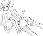  ass bad_anatomy bb_(baalbuddy) bodysuit dutch_angle greyscale long_hair monochrome puckered_lips sketch solo sophie_(tales) tales_of_(series) tales_of_graces twintails very_long_hair 