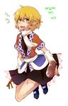  blonde_hair blush green_eyes korean mallet mizuhashi_parsee pointy_ears scarf short_hair six_(fnrptal1010) skirt solo touhou translated voodoo_doll 