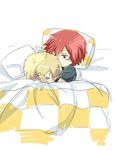  2boys bed blanket blonde_hair blush child haru_(tsuritama) male male_focus moxue_qianxi multiple_boys pillow red_hair sanada_yuki shirt short_hair t-shirt tsuritama 