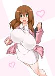  1girl breasts brown_hair dress female green_eyes huge_breasts kaz_(shade) long_hair makihara_nodoka miniskirt open_mouth original skirt solo standing unaligned_breasts 