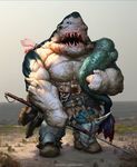  armor beach belt biceps big_muscles blue_skin boots clothing fangs fish footwear grey_skin harpoon hunter male marine maxim_verehin mermaid muscles open_mouth pants pecs polearm pose scales scar sea seaside shark solo spear standing teeth toned topless water weapon white_skin 