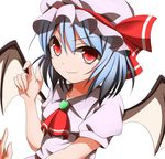  bad_id bad_pixiv_id bat_wings blue_hair bow brooch hat hat_bow jewelry kuroganeruto red_eyes remilia_scarlet short_hair solo touhou wings 