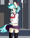  anthro anthrofied blue_eyes boltswift bottomless clothing coco_pommel_(mlp) cute equine female friendship_is_magic hair horse mammal my_little_pony necktie outside pony pussy skirt solo upskirt 
