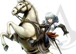  assassin's_creed_(series) blue_eyes boots braid crossover didloaded gloves hidden_blade horse izayoi_sakuya silver_hair solo touhou twin_braids weapon 