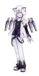  add_(elsword) belt covered_eyes elsword full_body gloves highres hood hoodie hwansang jacket male_focus no_eyes official_art pants shirt shoes solo tracer_(elsword) white_background white_hair 