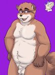  balls belly blush chubby colored eyewear fluffy_tail fur glasses grin happy male mammal markings menebunny navel nude open_mouth overweight plain_background purple_eyes raccoon roly sheath smile solo tanuki 