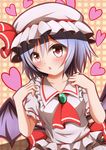  absurdres bad_id bad_pixiv_id bat_wings blush bow brooch hat hat_bow heart highres jewelry kuroganeruto lavender_hair red_eyes remilia_scarlet short_hair solo touhou wings 