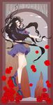  absurdres art_nouveau bad_id bad_pixiv_id black_hair flower haruka4413 highres jojo_no_kimyou_na_bouken long_hair prehensile_hair rose school_uniform serafuku solo yamagishi_yukako 