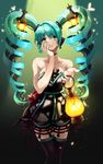  aqua_hair bad_id bad_pixiv_id bare_shoulders drill_hair hair_ornament hatsune_miku highres lamp_miku lantern long_hair mono_curry solo thighhighs twin_drills twintails very_long_hair vocaloid 