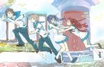  2girls bad_id bad_pixiv_id blue_hair brown_hair bubble buun_ko dress green_eyes hiradaira_chisaki isaki_kaname long_hair long_legs mukaido_manaka multiple_boys multiple_girls nagi_no_asukara sailor_dress sakishima_hikari school_uniform serafuku short_hair submerged underwater 