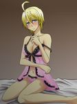  1girl blonde_hair blush breasts eleonore_kliesen nightgown ootori_sen_na_gatsu short_hair tekken underwear 