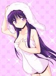  breasts cleavage collarbone large_breasts long_hair looking_at_viewer marugoshi_(54burger) naked_towel patchouli_knowledge pink_background purple_eyes purple_hair solo sparkle touhou towel towel_on_head very_long_hair 