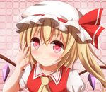  bad_id bad_pixiv_id blonde_hair blush bow flandre_scarlet hat hat_bow kuroganeruto red_eyes side_ponytail solo touhou wings 