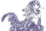  bangs breasts chinad011 english experimental_organism_s-2_(mon-musu_quest!) medium_breasts mon-musu_quest! monochrome monster_girl nipples open_mouth sidelocks simple_background sketch solo tail tentacles white_background 