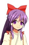  bow hair_bow hair_tubes hakurei_reimu hakurei_reimu_(pc-98) head_tilt japanese_clothes light_smile long_hair looking_at_viewer mushi4622 purple_eyes purple_hair solo touhou touhou_(pc-98) transparent_background upper_body 